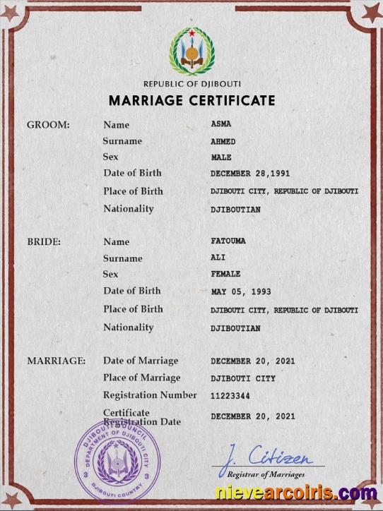 Djibouti marriage certificate